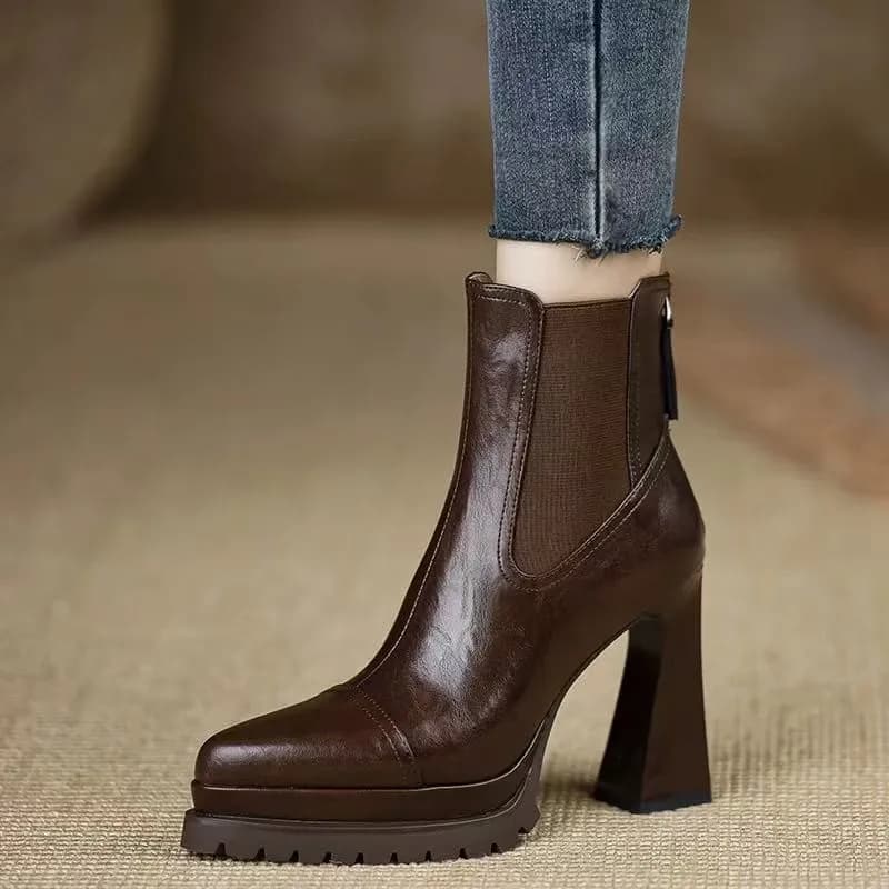 Stivali da donna alla moda, versatili, comodi, antiscivolo e traspiranti con piattaforma impermeabile con cerniera posteriore con tacco spesso
