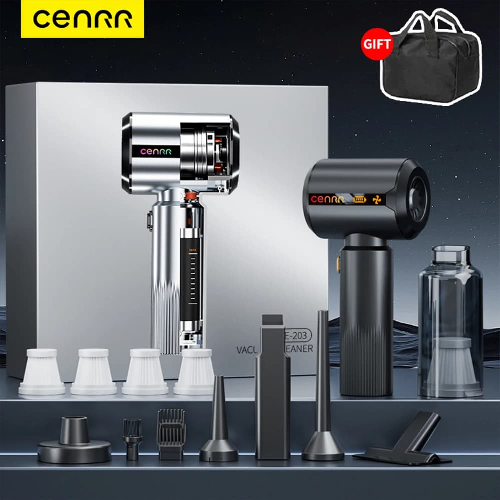CENRR Nuovo Aspirapolvere per Auto 7500mAh Potente Portatile Manuale con Forte Aspirazione, Display Polvere, Lampada e Pistola ad Aria - Ideale per Casa e Regalo