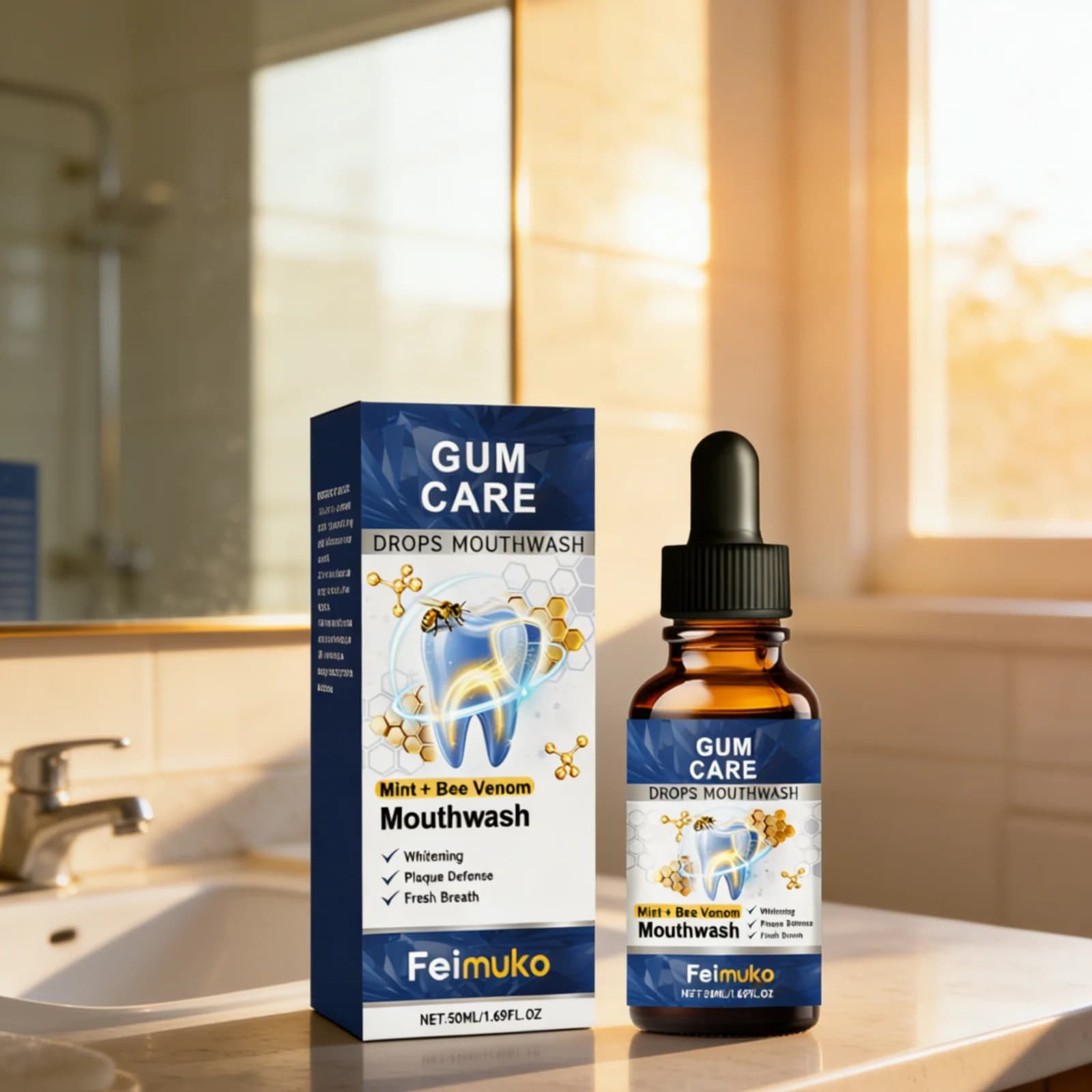 Feimuko Gocce for the Care of the Whitening Genghives for Tooth Improves the Masks Relieves the Sanguination and Gonfiore of the Genghive Collutorio Delicato al Veleno d'Api 50ml