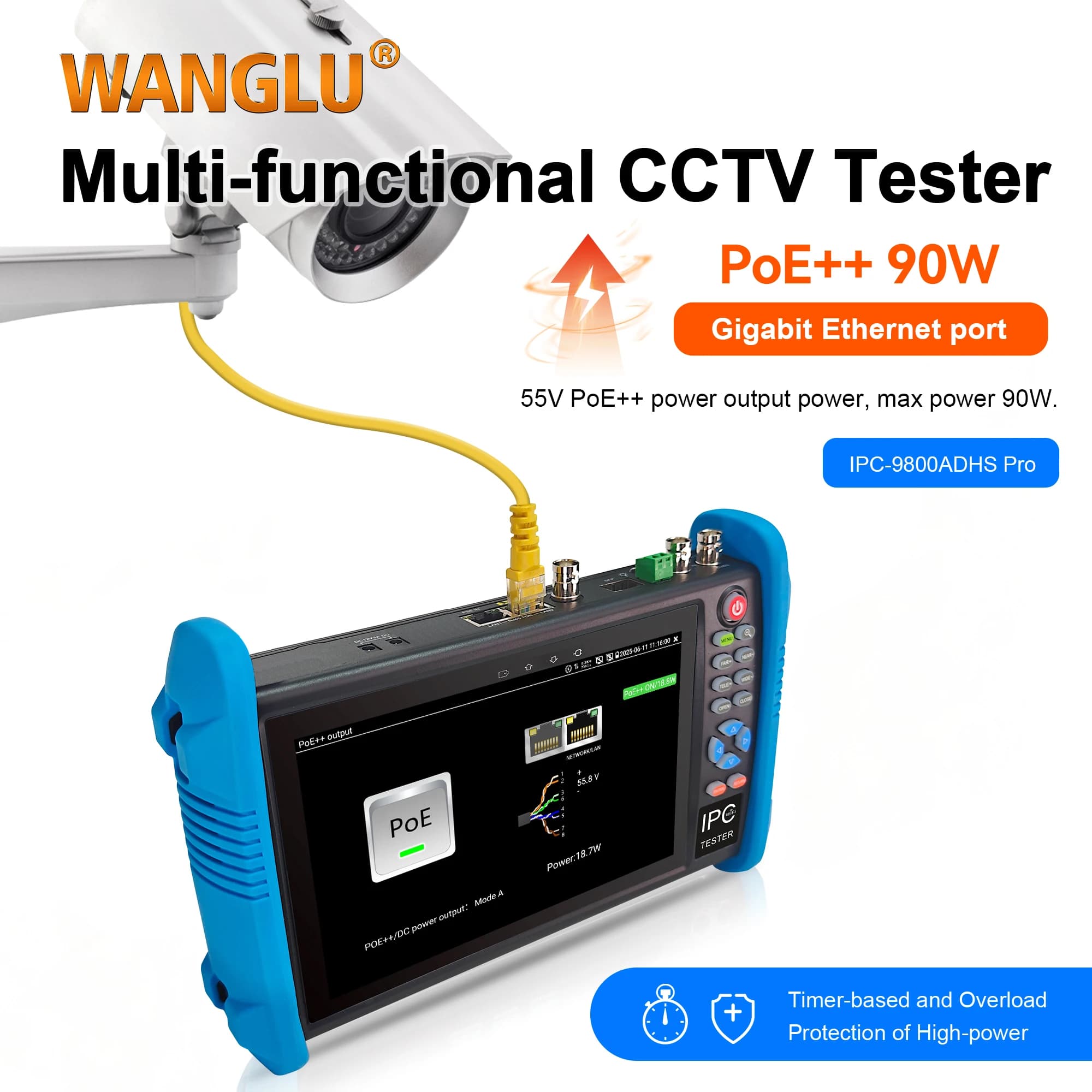 WANGLU Touch screen IPS da 7 pollici 8K H.254 IP Analogico AHD CVI TVI SDI Tester per cavi in un tester CCTV