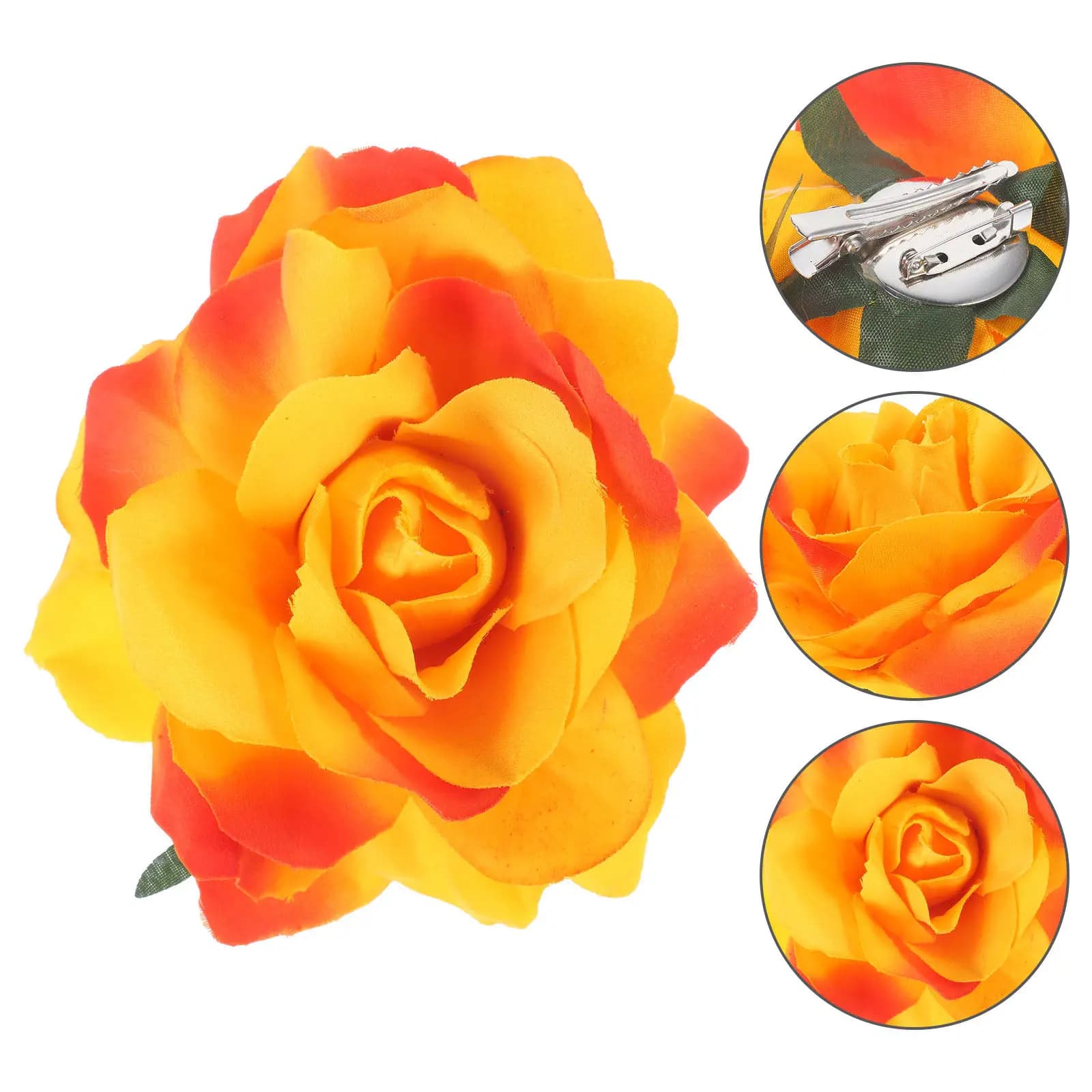 Fermaglio per capelli e spilla 2 in 1 con fiore artificiale grande a forma di rosa arancione, accessorio per capelli per feste, matrimoni, balli di fine anno