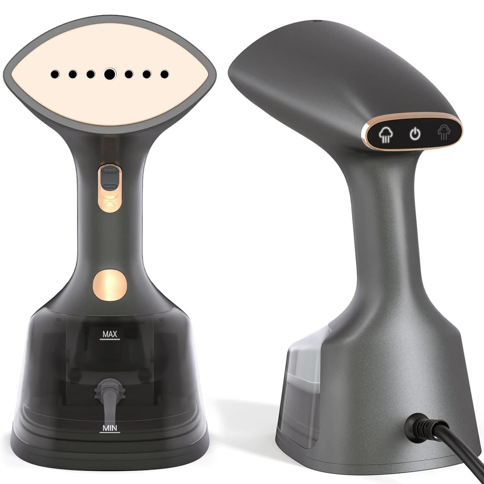 Ferro da Stiro Portatile E16 da 1800W con LED Touch, Vernice Metallica Grigio-Oro per Vestiti