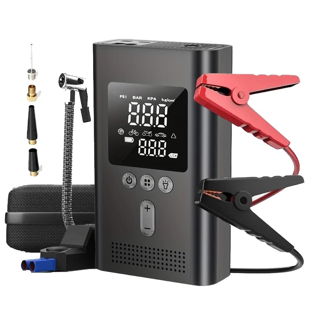 Avviatore di Emergenza Portatile con Pompa d'Aria, Avviatore Batteria Auto 3000A, Compressore d'Aria 150PSI, Gonfiatore Pneumatici, Luce LED