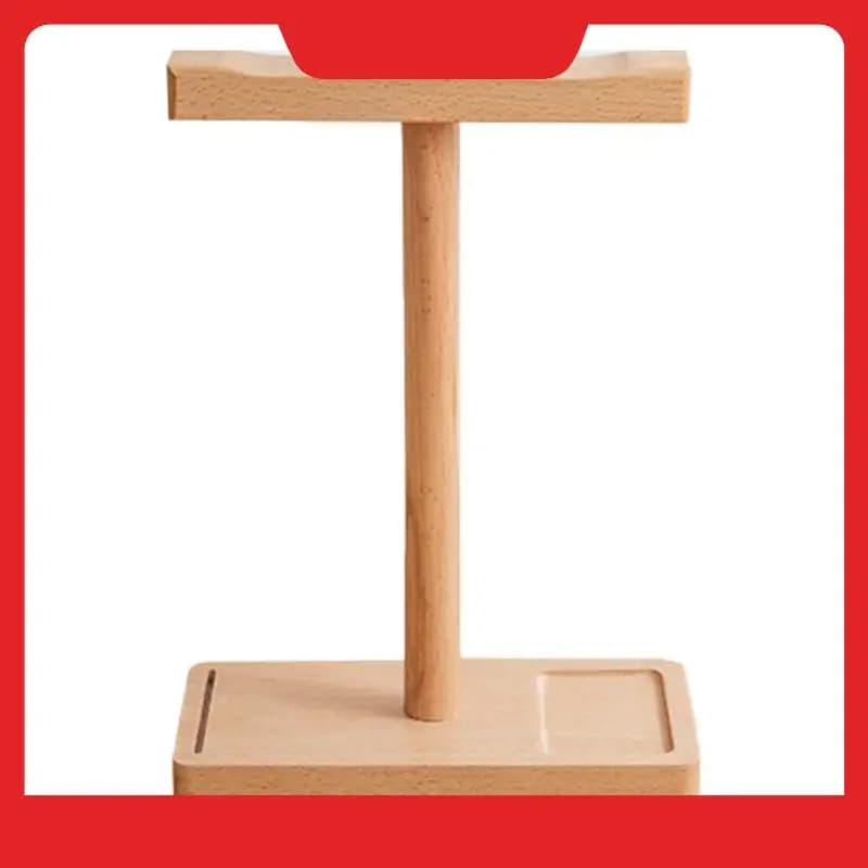 T-Shape Wooden Headset Stand - Desk Headphone Holder, Display Shelf, Storage Organizer For Home And Office