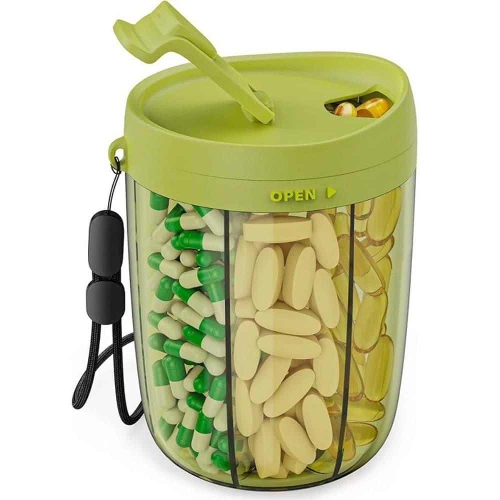 Contenitore Portatile a 6 Scomparti per Pillole e Integratori, Organizzatore da Viaggio per Varie Vitamine, Scatola Porta Pillole con Cannuccia