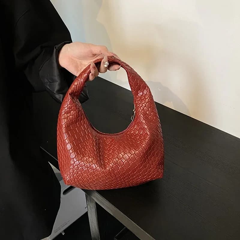 Borse classiche da donna per donna Borsa a tracolla piccola con manico superiore in morbida pelle PU intrecciata alla moda, borsa tote casual per uso quotidiano