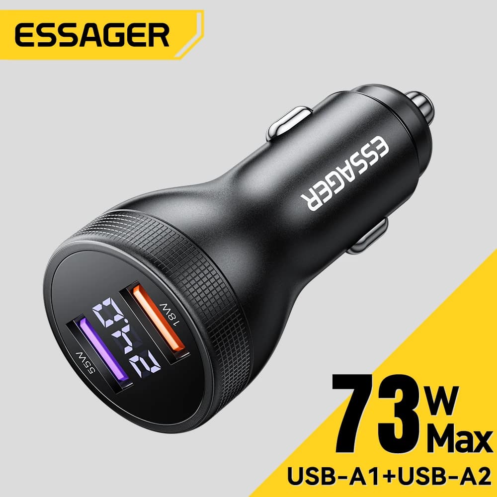 Essager 73W USB C Caricabatteria da auto Ricarica rapida 4.0 PD3.0 Adattatore di ricarica rapida per iPhone16 15 MacBook Xiaomi Laptop Dispaly digitale