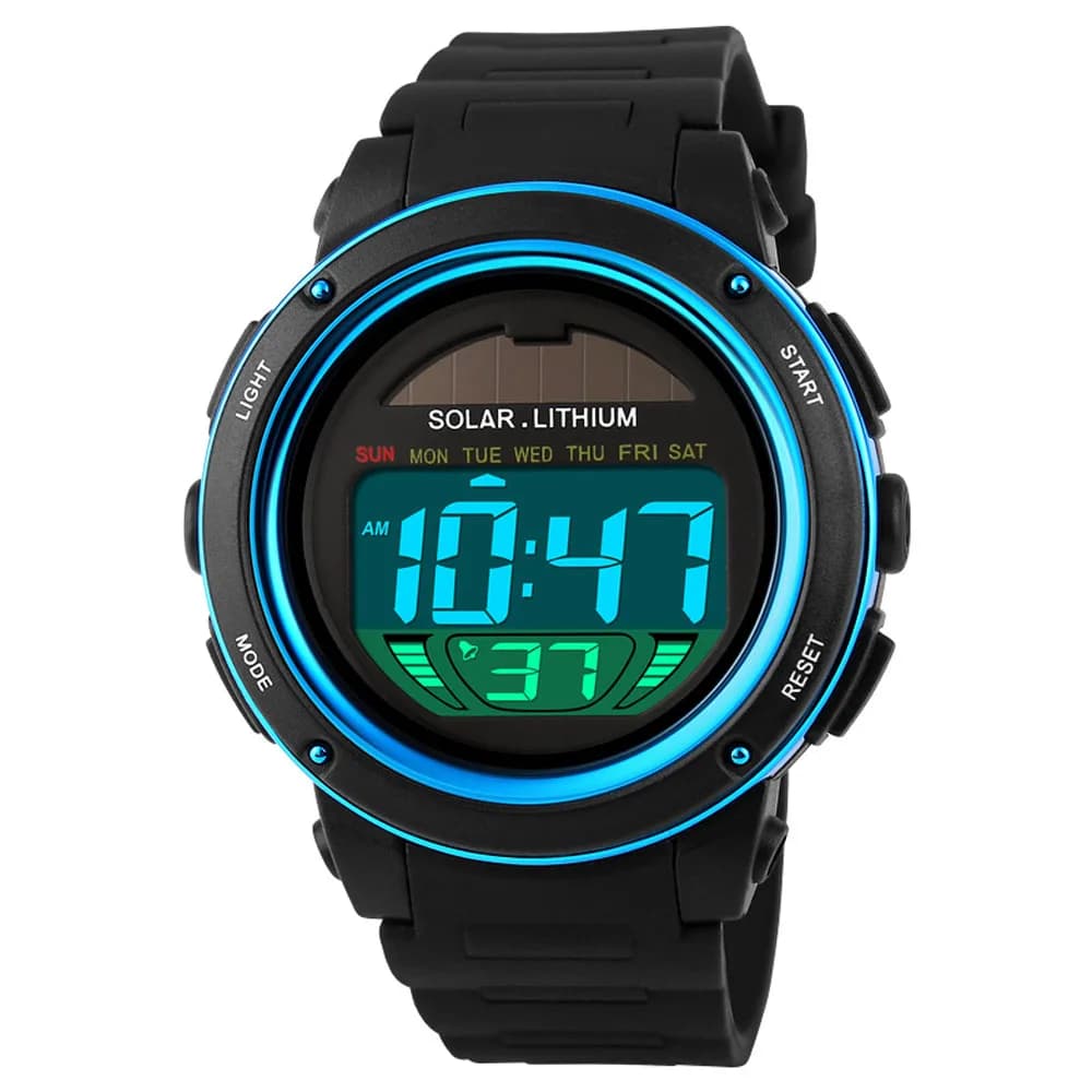 Digital sports watch for men and women with solar power dial large unisex multifunction water resistant 5ATM wristwatch with chronograph