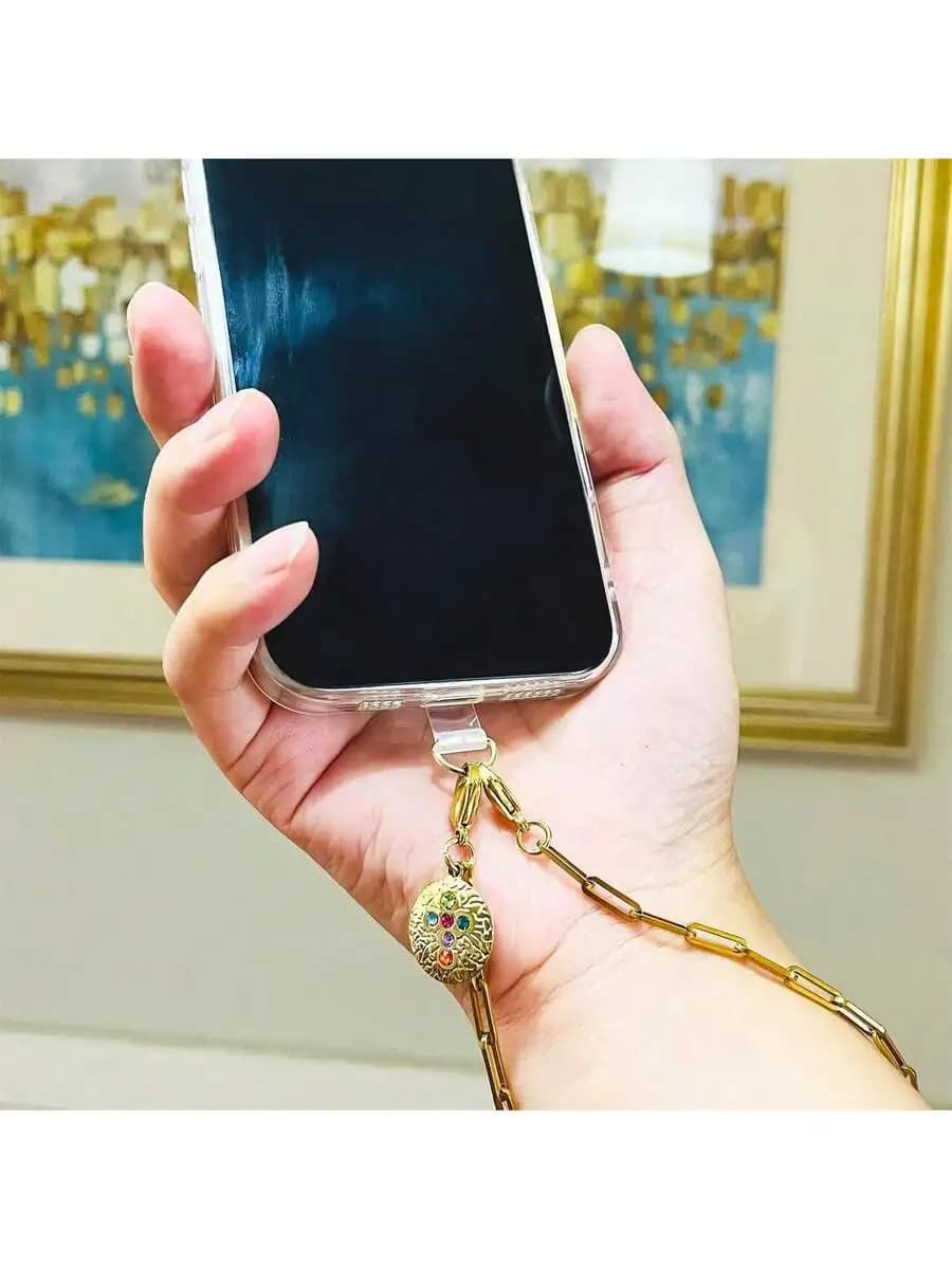 Metal Phone Wrist Strap With Chain And Charm Pendant For Smartphone