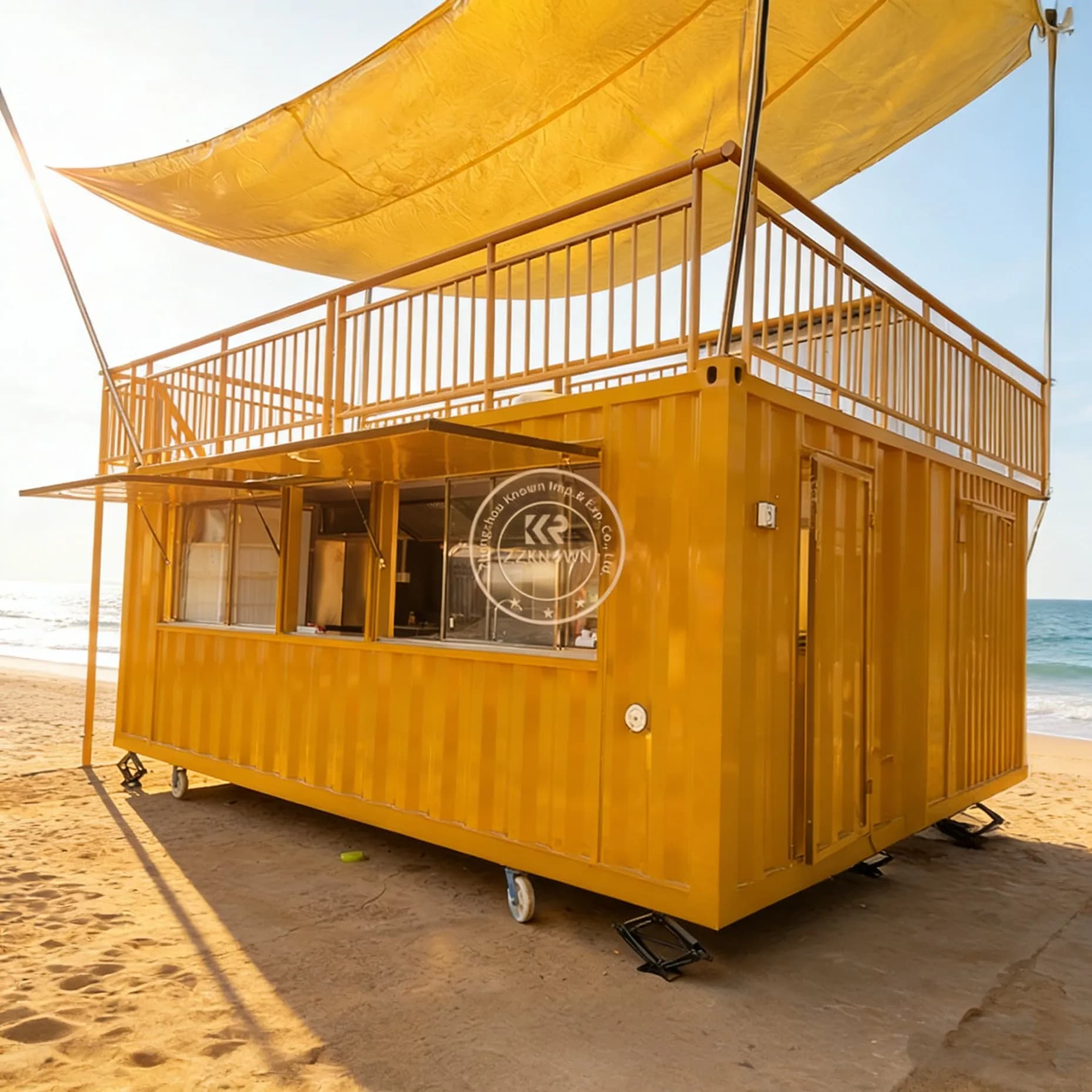 Container Espandibile per Food Truck con Palco Superiore, Bar Mobile e Cucina per Eventi all'Aperto, Camion Cucina Commerciale