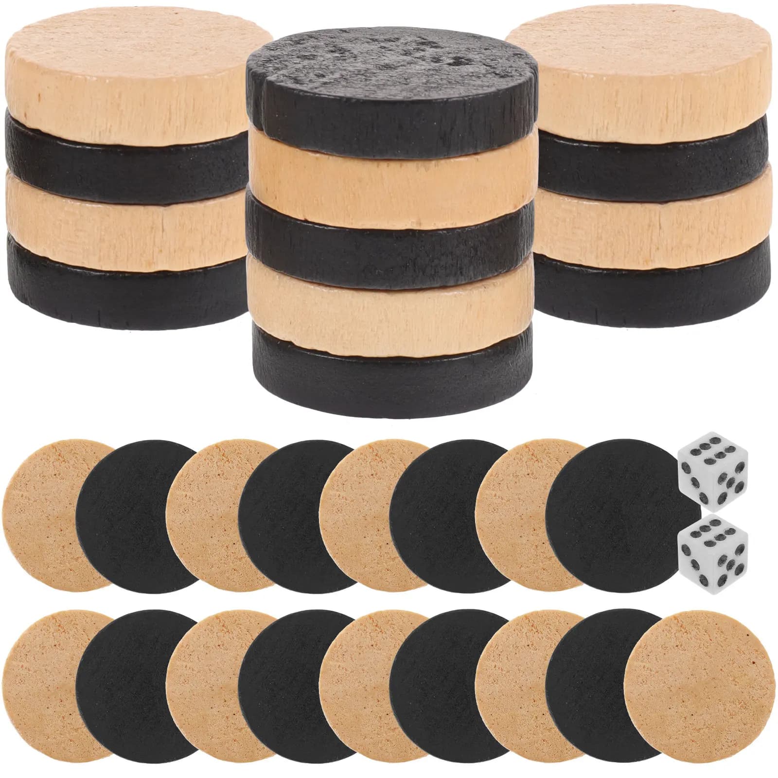 Set Premium di Pezzi in Legno per Backgammon, Dadi Rotondi Lisci, Accessori per Giochi da Tavolo, Regalo da Viaggio, Ricambio