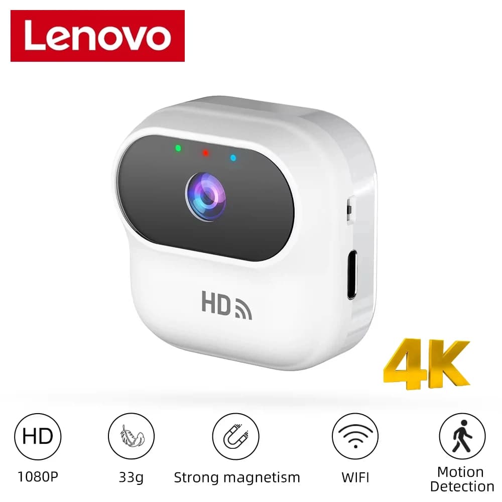 Lenovo 4k HD Mini Camera WiFi Smart Home Security Camera Monitor Camcorders Video Surveillance Camera With Motion Tracking