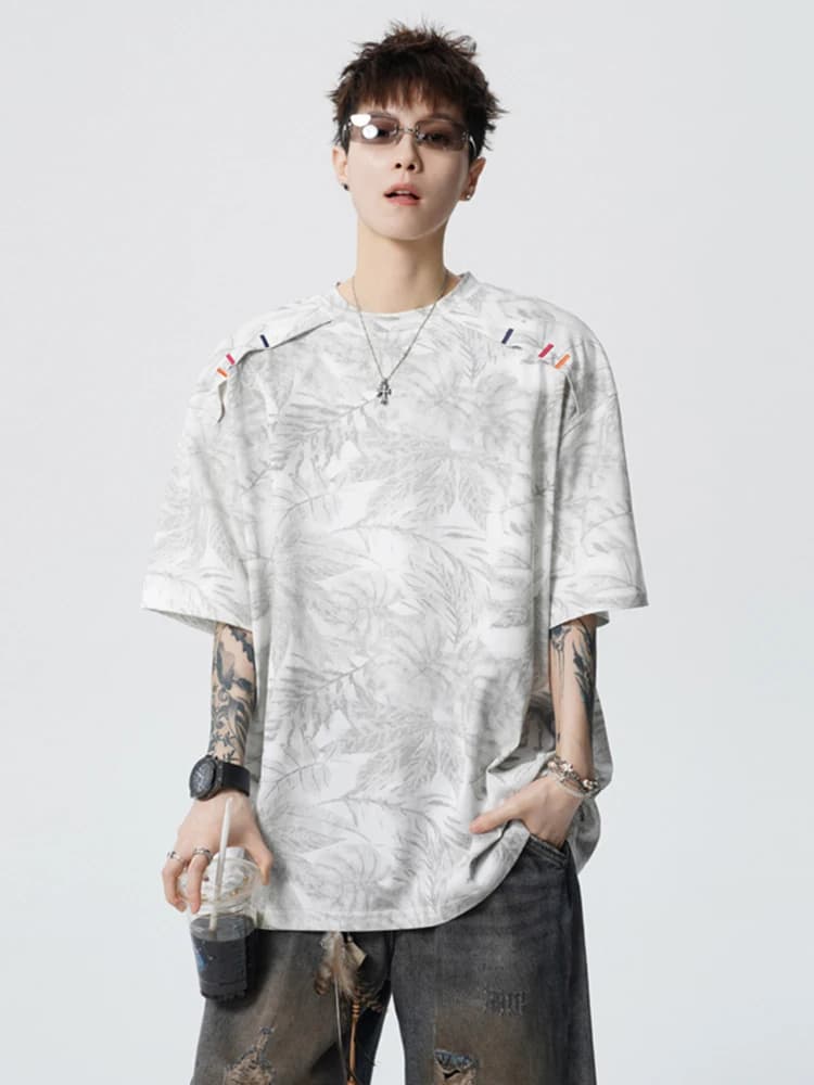 American Retro Heavyweight Dyed Short Sleeve T-Shirt Men's Summer New Trend Brand Embroidery Loose round Neck Half Sleeve Top