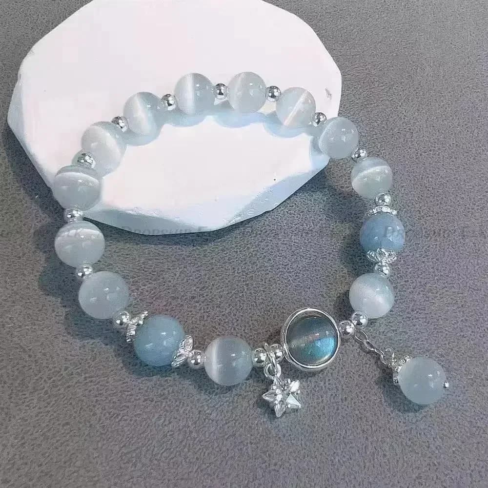 Bracciale Coreano in Cristallo di Pietra Bianca di Luna per Donne e Ragazze, Bracciale Elastico con Perline di Opale Imitazione di Lusso, Gioielli Regalo