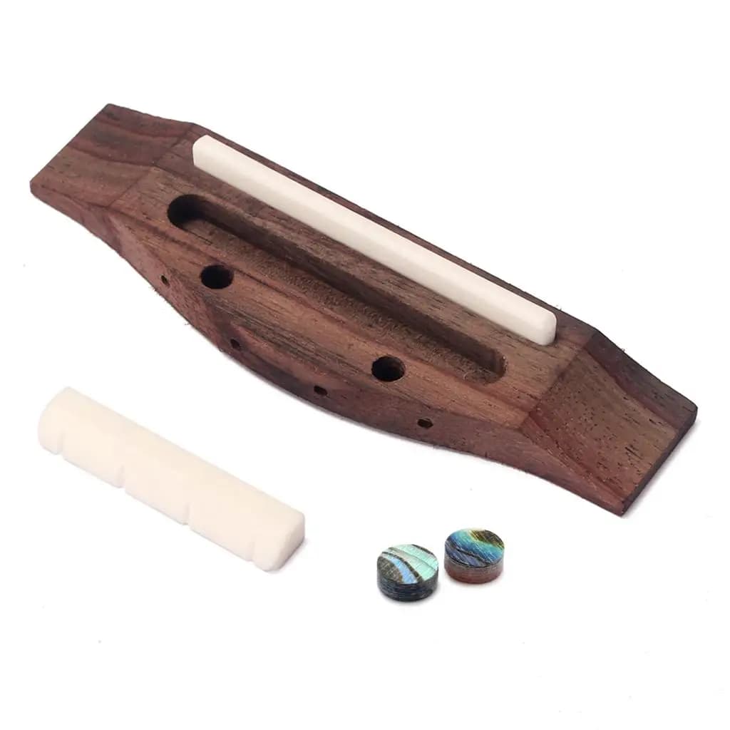 Set Ponte, Capotasto Scanalato e Punti in Palissandro per Ukulele - Ricambi per Riparazione Base di Strumenti a Corda