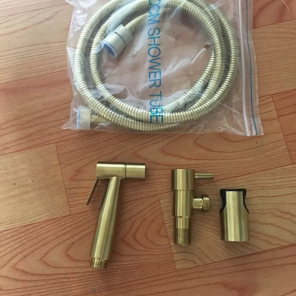 MTTUZK Doccetta Bidet Oro Spazzolato per Bagno, Spruzzatore WC Igienico, Rubinetto Bidet a Parete
