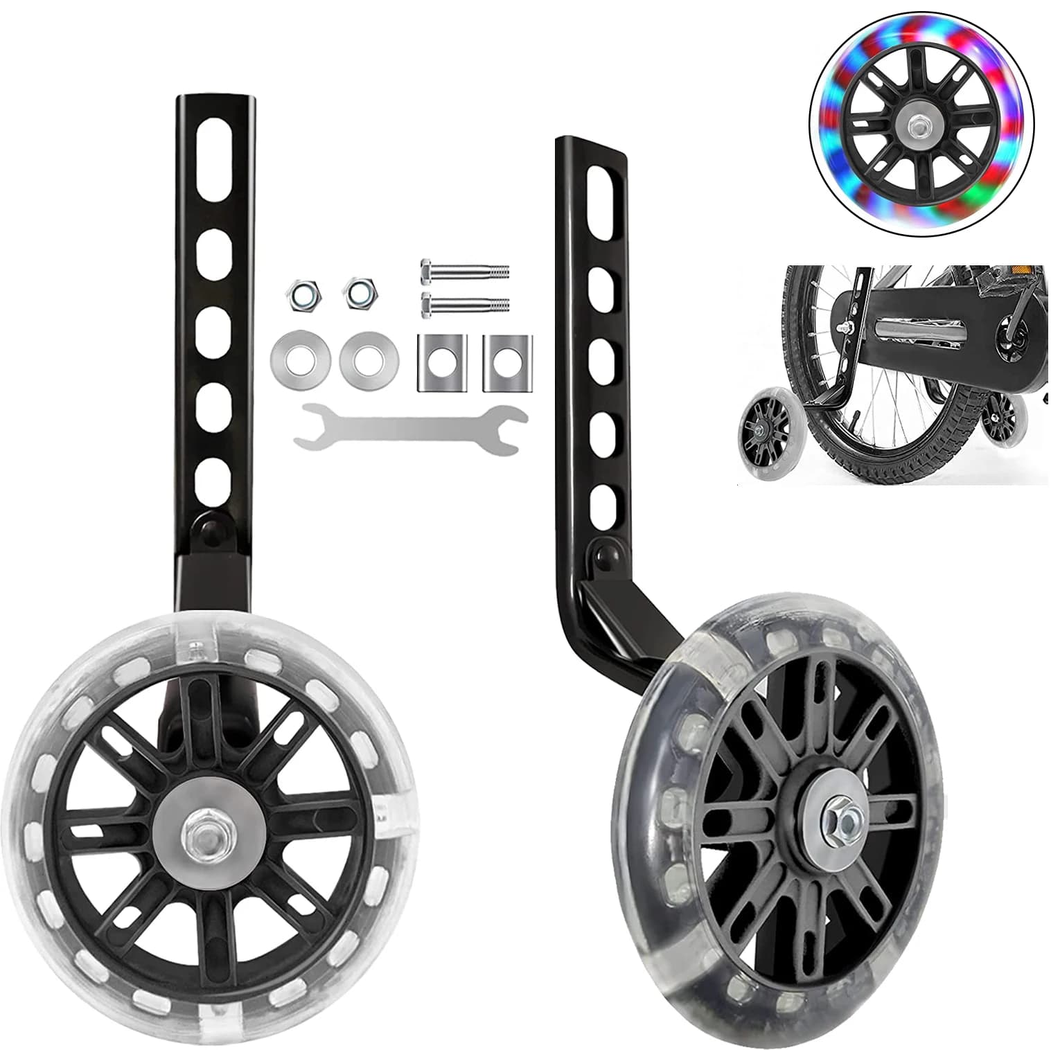 Ruote da allenamento per bici ruote Flash Mute con stabilizzatore per bicicletta regolabile montato compatibile per bici da 12-20 pollici per bambini e bambine