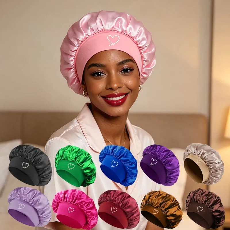 Women's Bonnet Hat Fashionable Print Pattern Satin Sleep Bonnet，Elastic Wide-Brim Silky Sleeping Cap For Hair Protection For Dai