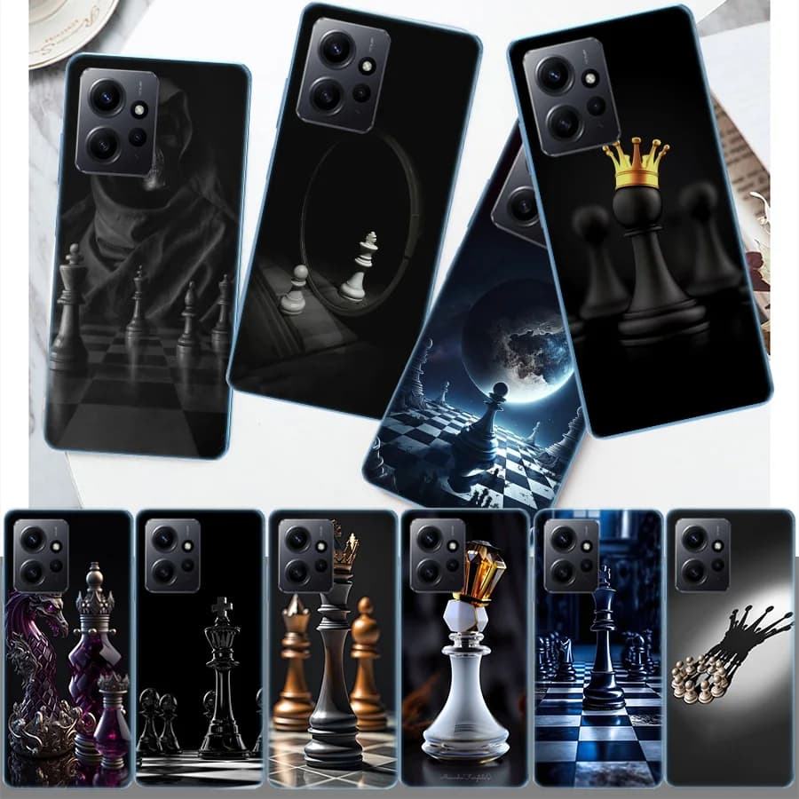 Cover Morbida Trasparente in TPU per Telefono con Design Scacchi Competitivi per Redmi 12 13C 12C 15C 9 10 10C Note 13 Pro Plus 14 15 Pro 9T 9C 9A