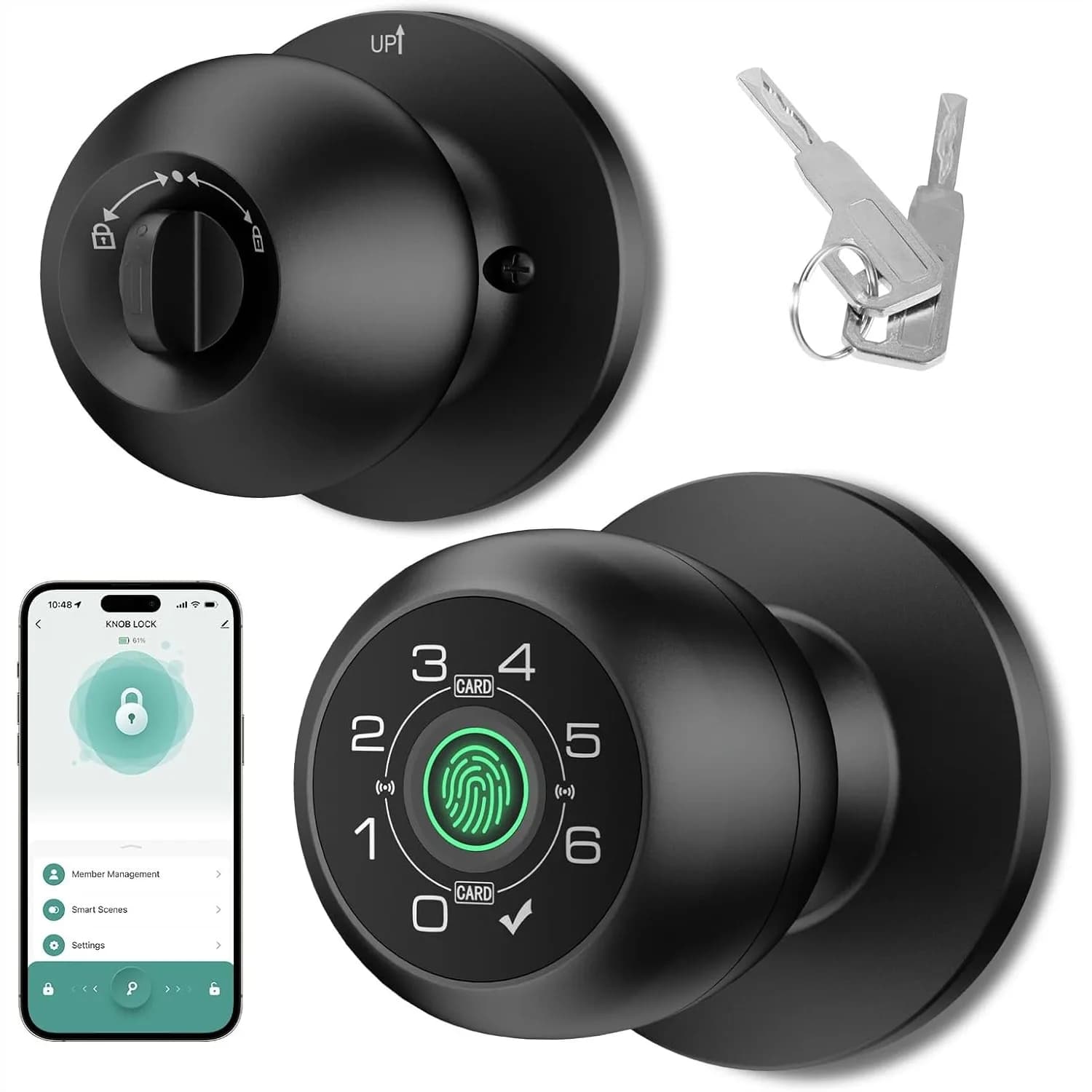 Maniglia Intelligente con Impronta Digitale e Tastiera, Serratura Senza Chiave Controllata da App per Camera da Letto, Appartamento, Ufficio, Hotel - Nera