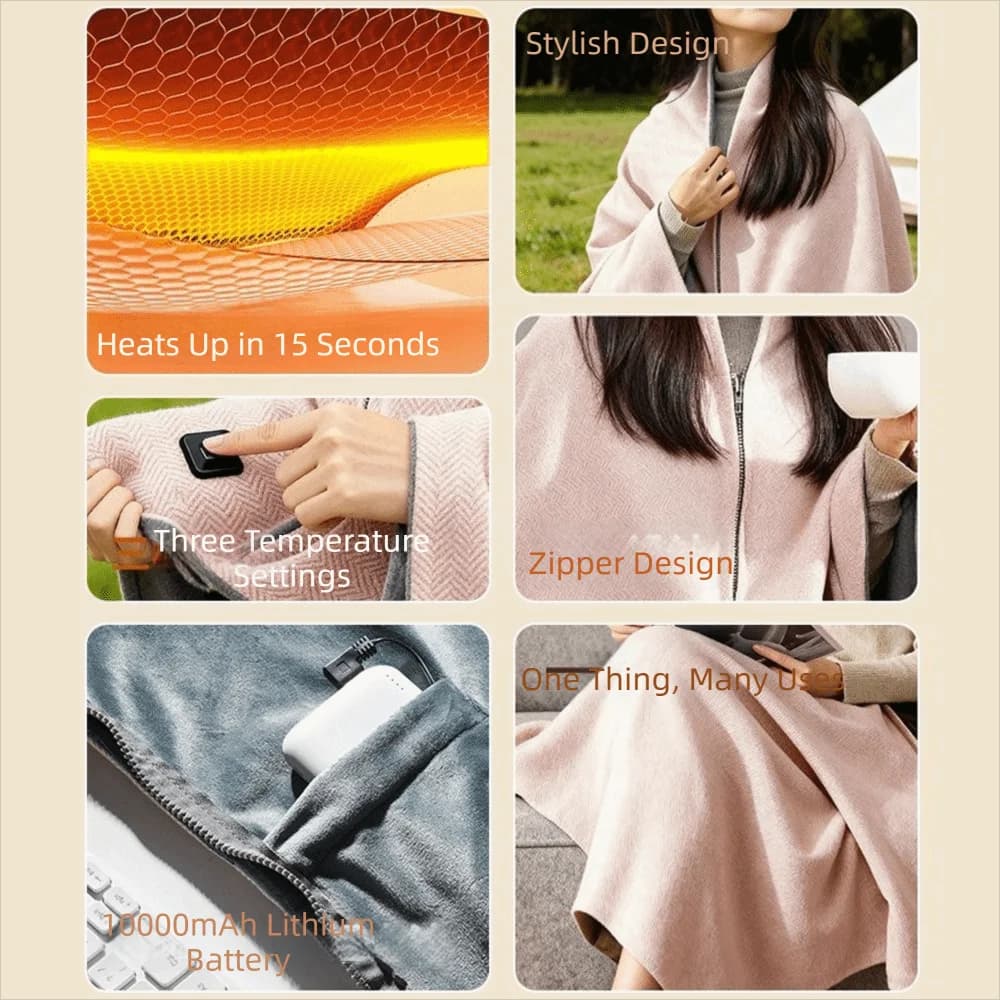 Coperta riscaldata elettrica USB portatile alla moda 3 livelli di riscaldamento Scialle riscaldante lavabile Coprigambe indossabile invernale