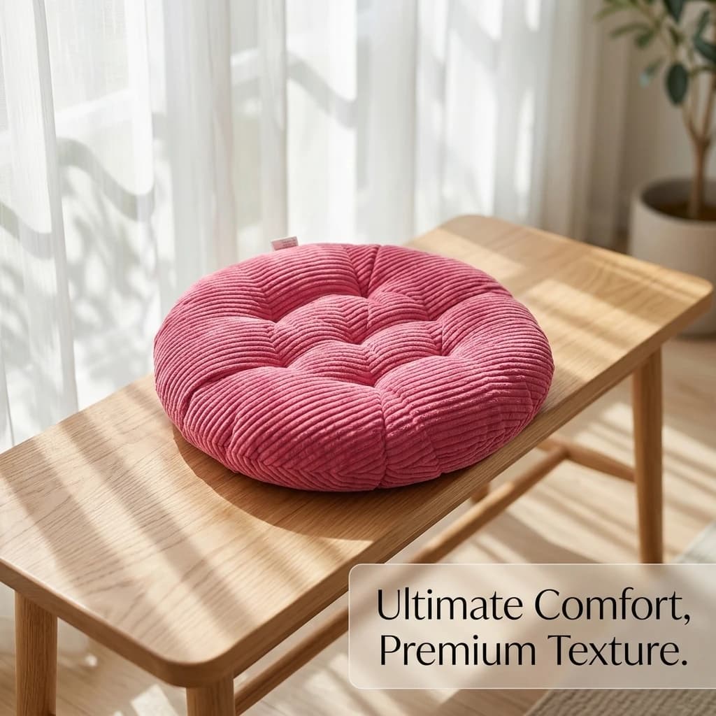 Cuscino Rotondo Spesso in Corduroy Super Morbido per Sedia, Futon, Camera da Letto, Finestra a Bovindo, Tatami, Sgabello, Decorazione