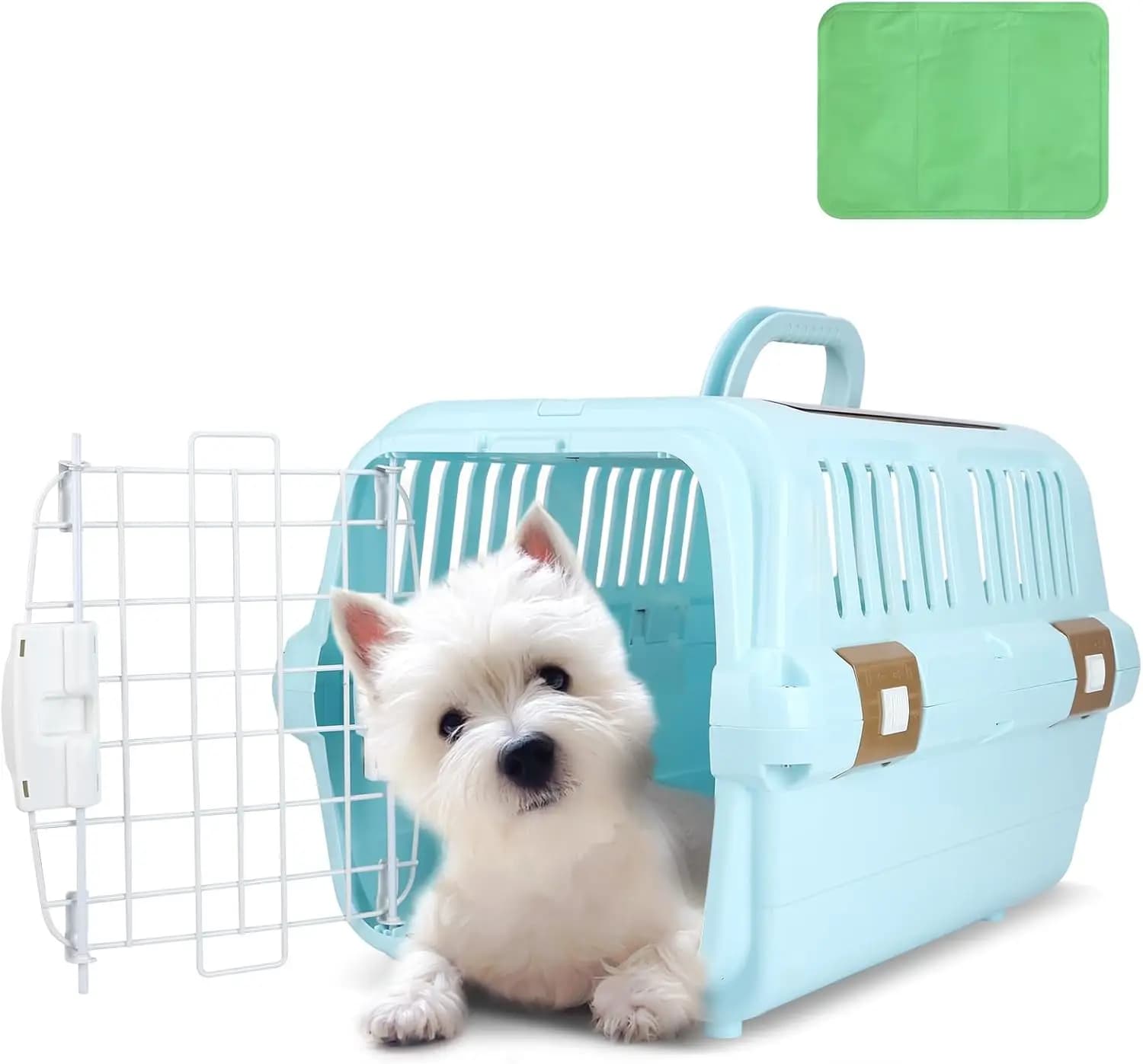 Trasportino Rigido in Plastica per Cani e Gatti, Gabbia a Due Porte, Sportello in Plastica e Rete, Caricamento dall'Alto o Frontale, per Animali fino a 10 kg, Completamente Trasportabile
