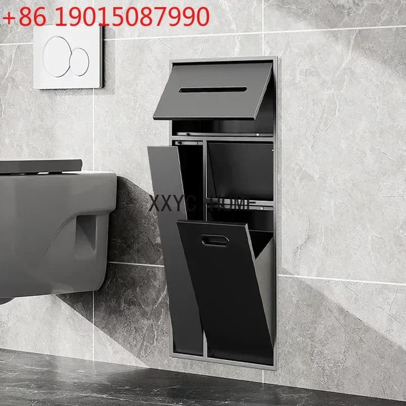 Cestino per Rifiuti da Incasso in Acciaio Inossidabile per Bagno, Mobiletto Laterale per WC con Portarotolo Integrato