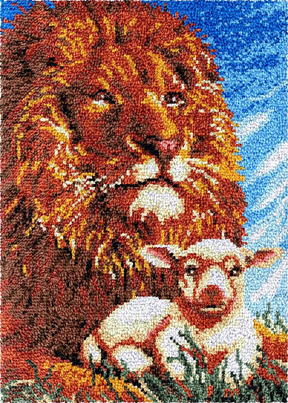 Leone e agnello lWolves Gancio di chiusura Kit per tappeti Kit per realizzare set di ricami per tappeti per tappeti Strumento per principianti Regalo per cucito all'uncinetto pretagliato