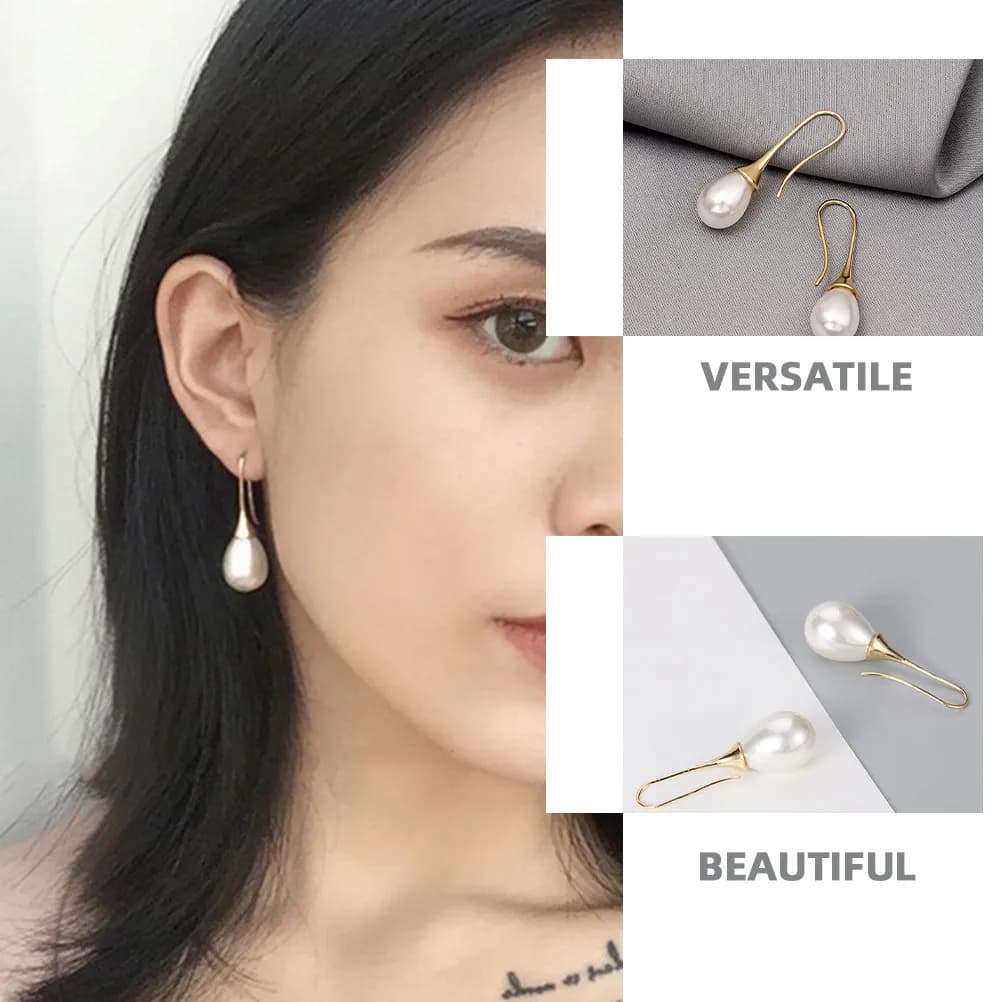 1 paio di orecchini pendenti con perle per donna, eleganti a forma di goccia, lucidi, in materiale premium, versatili, da indossare ogni giorno o per eventi formali