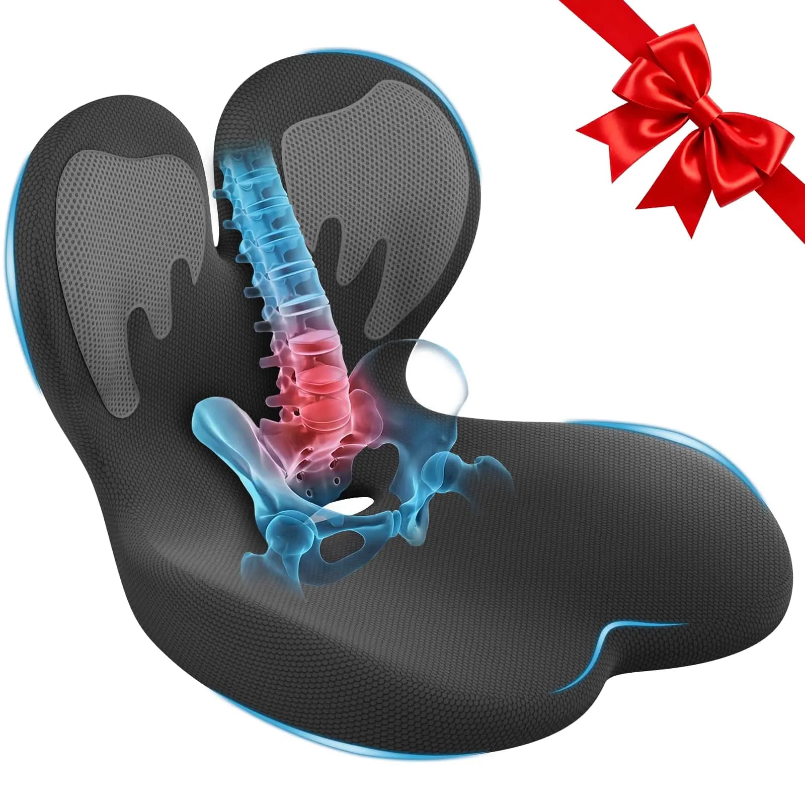 Cuscino ergonomico in memory foam con supporto lombare per auto, ufficio, camion, camper, sciatica, coccige e sollievo per la parte bassa della schiena