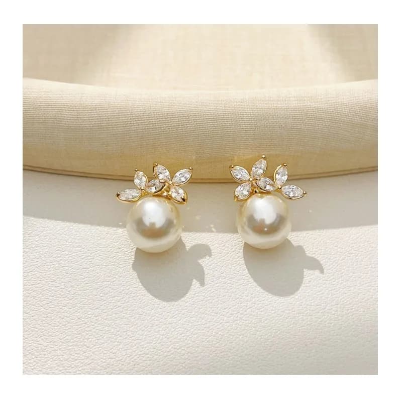 High Sense Pearl Zircon Stud Earrings Fashion Versatile Light Luxury Commuter Jewelry Stud Earrings Light Luxury High Sense