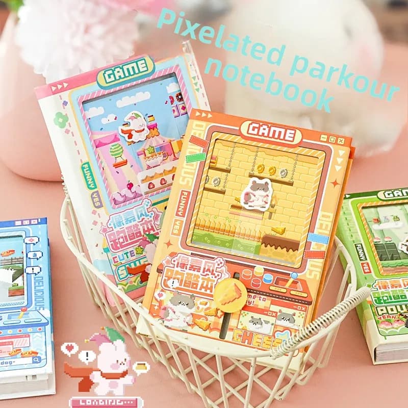 Set di Mini Quaderni Tascabili a Tema Parkour Pixel Art con Pagine a Colori, Giocattolo Panda Antistress Divertente per Registrazioni Creative
