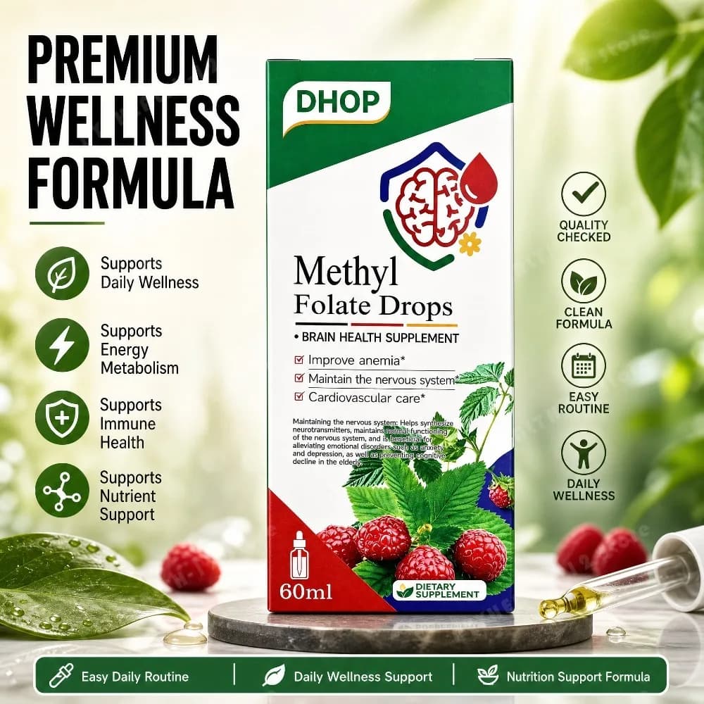 L-Methylfolate Drops with Methyl B12, Active 5-MTHF Folate, Berry Flavor Liquid Supplement, 60ml, Daily B Vitamin Support