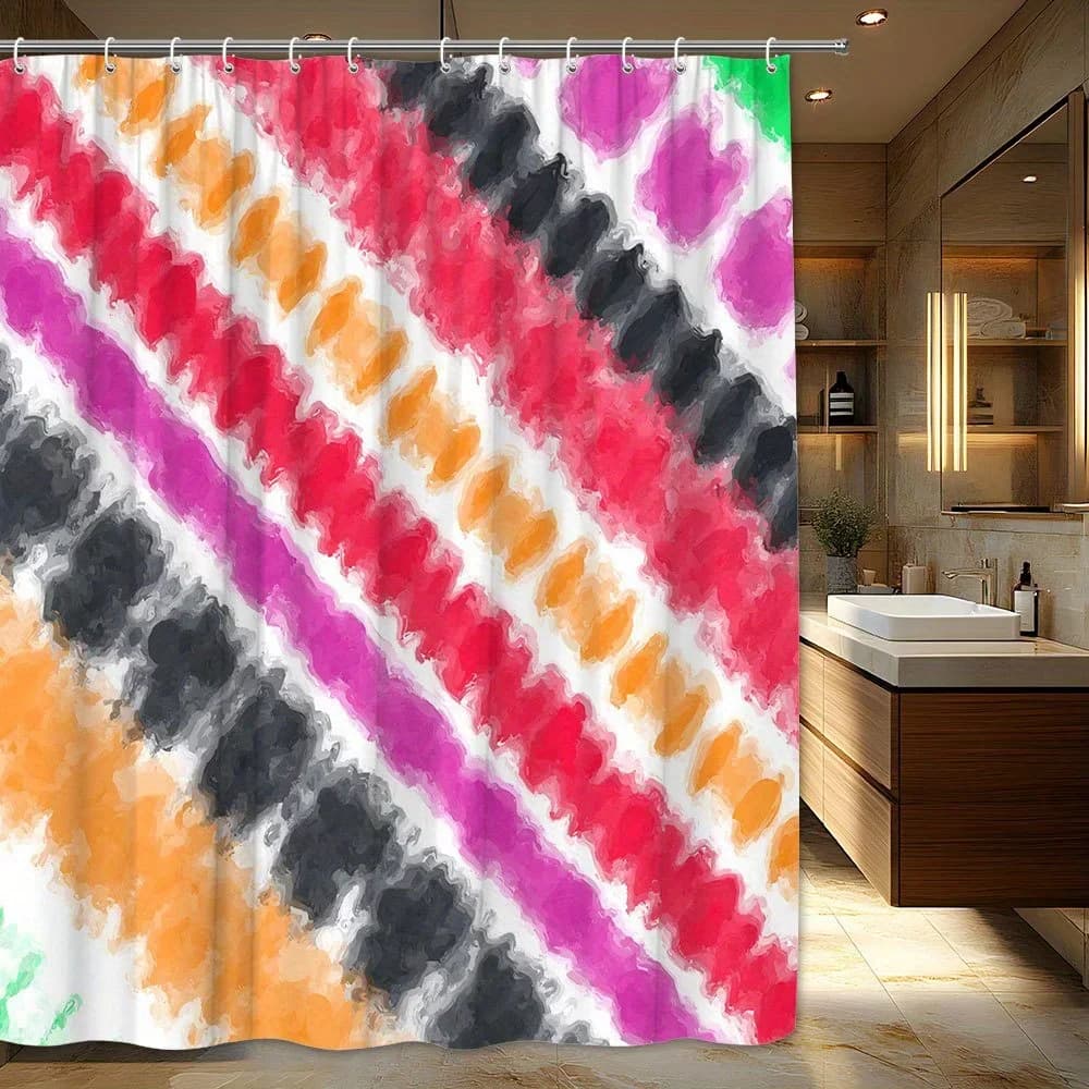 Tenda da doccia moderna per bagno da 1 pezzo - Extra large 70x70 pollici con 12 ganci, striscia orizzontale rossa/arancione/nera/viola/rosa