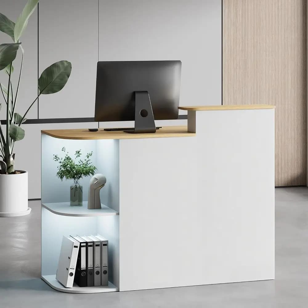 Reception desk with LED lighting and Hidden Current socket, Front counter with Metallic Strip Accento, Reception desk for Shops, Offices, Commercial premises