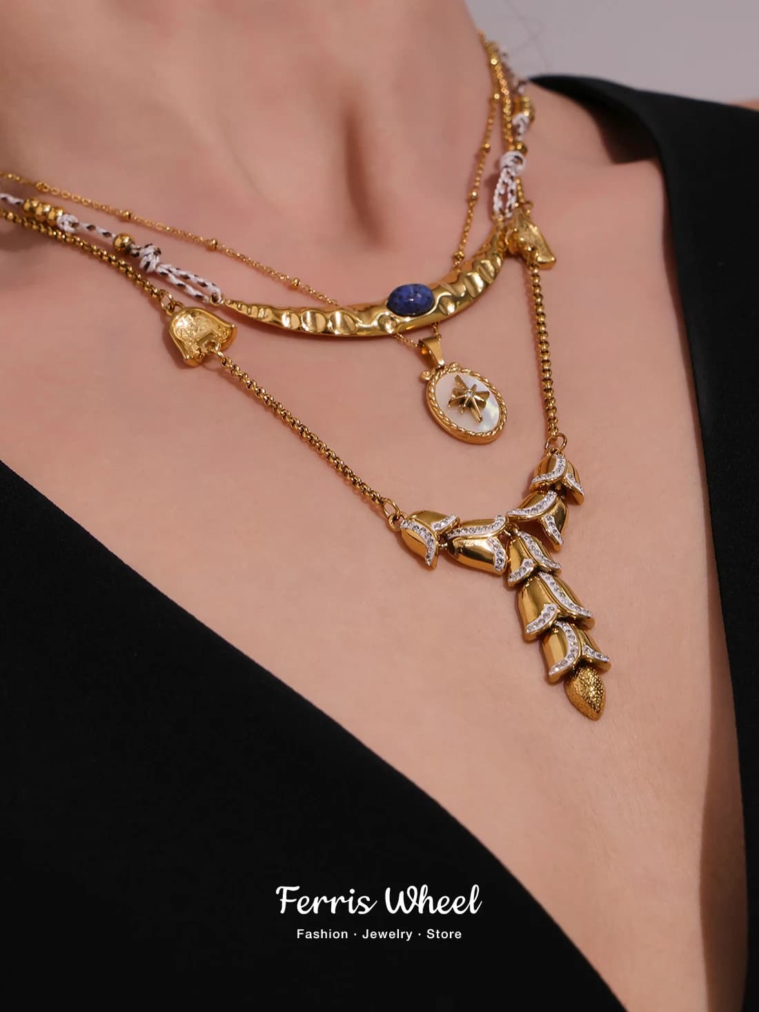 Luxury Exaggerated Necklace Bracelet for Women Waterproof Stainless Steel Gold-plated Zircon Inlaid Charm Summer Jewelry