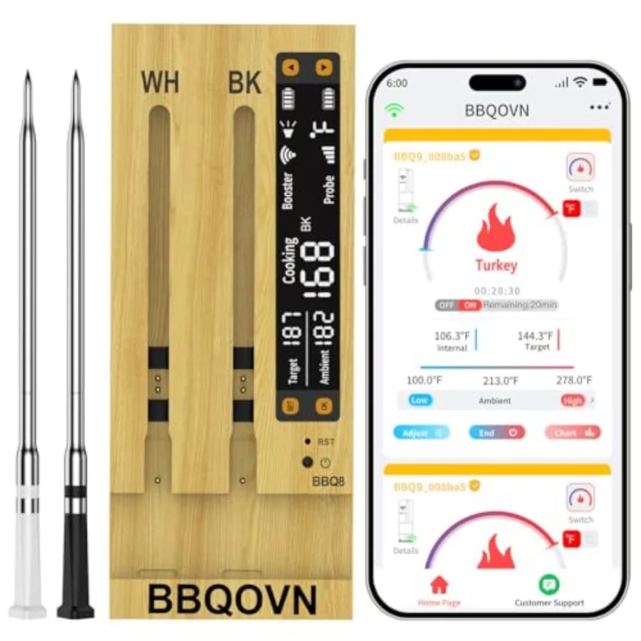 Digital Thermometer Wireless WiFi Sub-1G for Meat with Unlimited Flow, 7 NIST Certified Sensors and Ambient Temperature Monitoring in 2 Ways