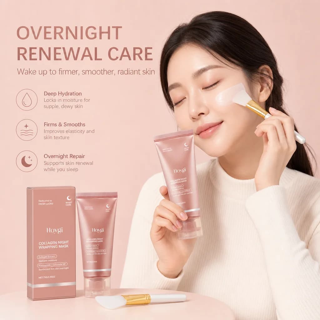 Collagen Night Wrapping Mask Silicone Brush Niacinamide Ceramide Deep Hydrating Firming Soothing Overnight Leave-On Facial Care