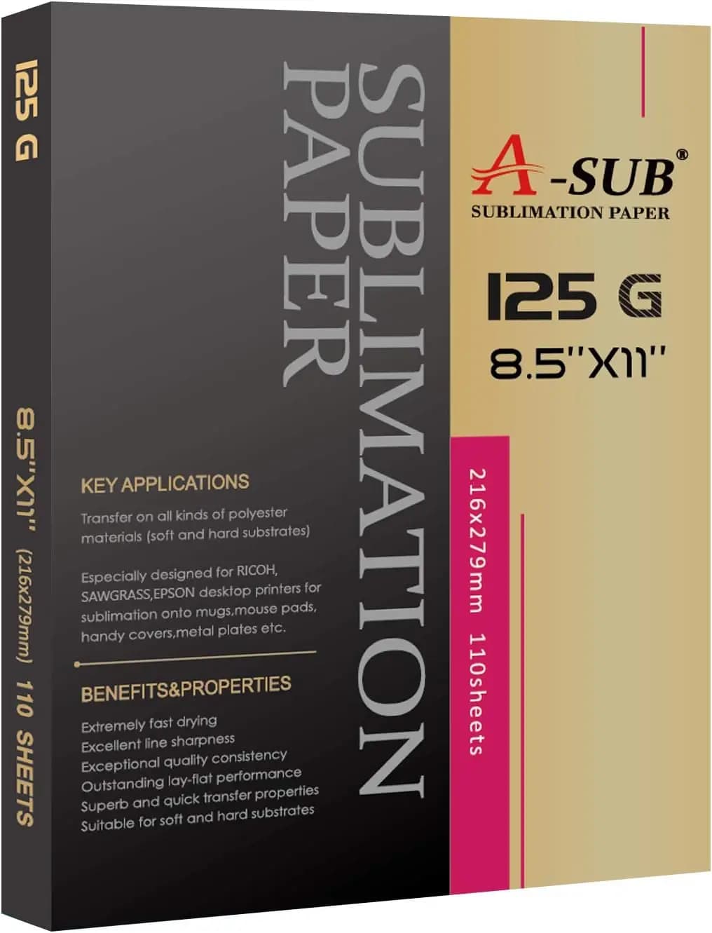 Carta per Sublimazione 125g 8.5x11 Pollici 110 Fogli Asciugatura Rapida Alta Velocità di Trasferimento per Regali Fai-da-Te