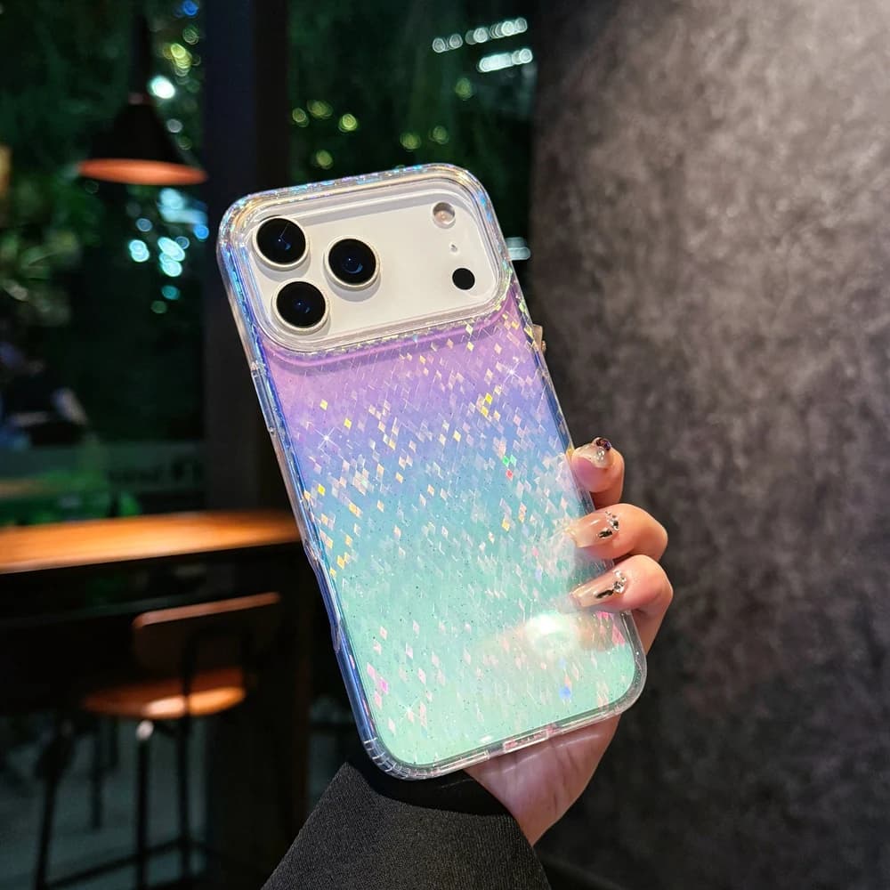 Bling Sequins Diamond Pattern Gradient Phone Case For iPhone 17 14 15 16 Plus 12 13 18 Pro Max 11 Air 16e 17e Clear PC+TPU Cover