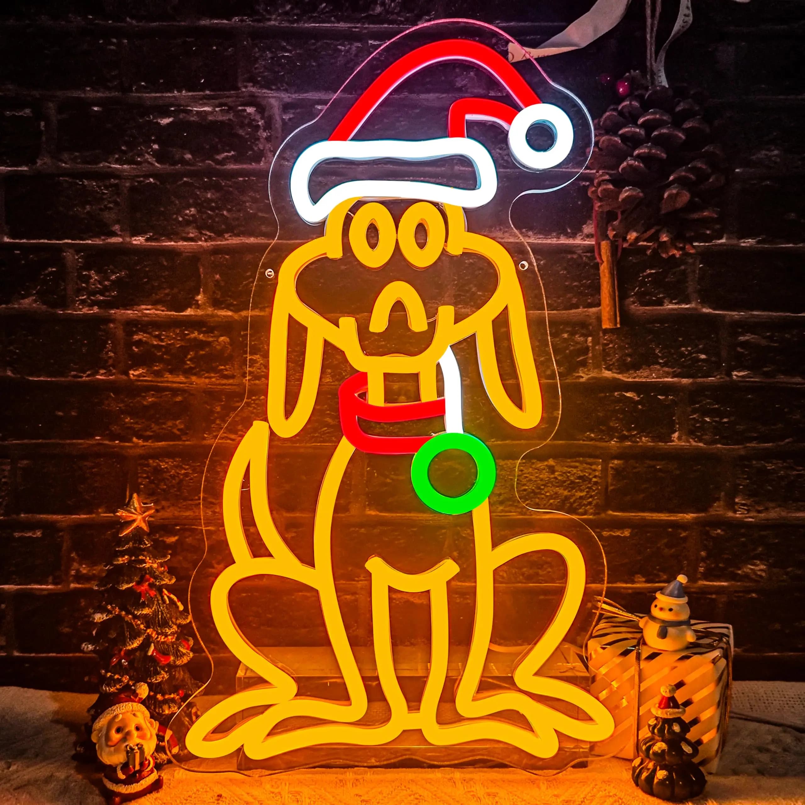 Insegna al neon natalizia dimmerabile Cartoon Dog Luce al neon natalizia Insegne a LED natalizie per la decorazione della parete per la camera da letto Camera dei bambini Soggiorno Ro