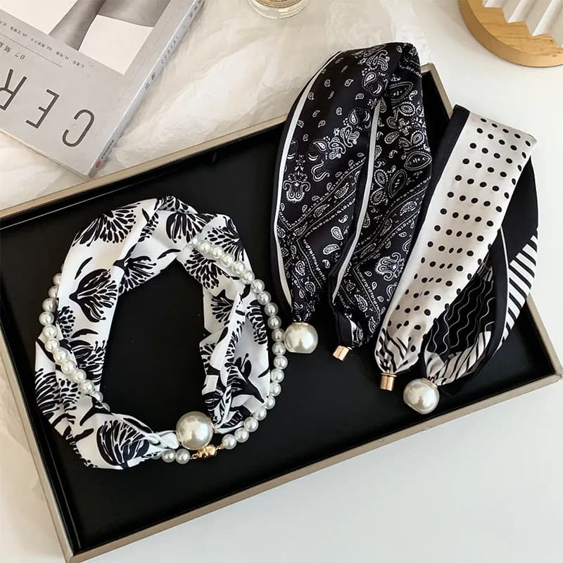 Nuova Collana di Perle Versatile in Stile Cinese, Sciarpa Sottile per la Clavicola, Sciarpa Lunga in Seta con Fibbia Magnetica, Scaldacollo