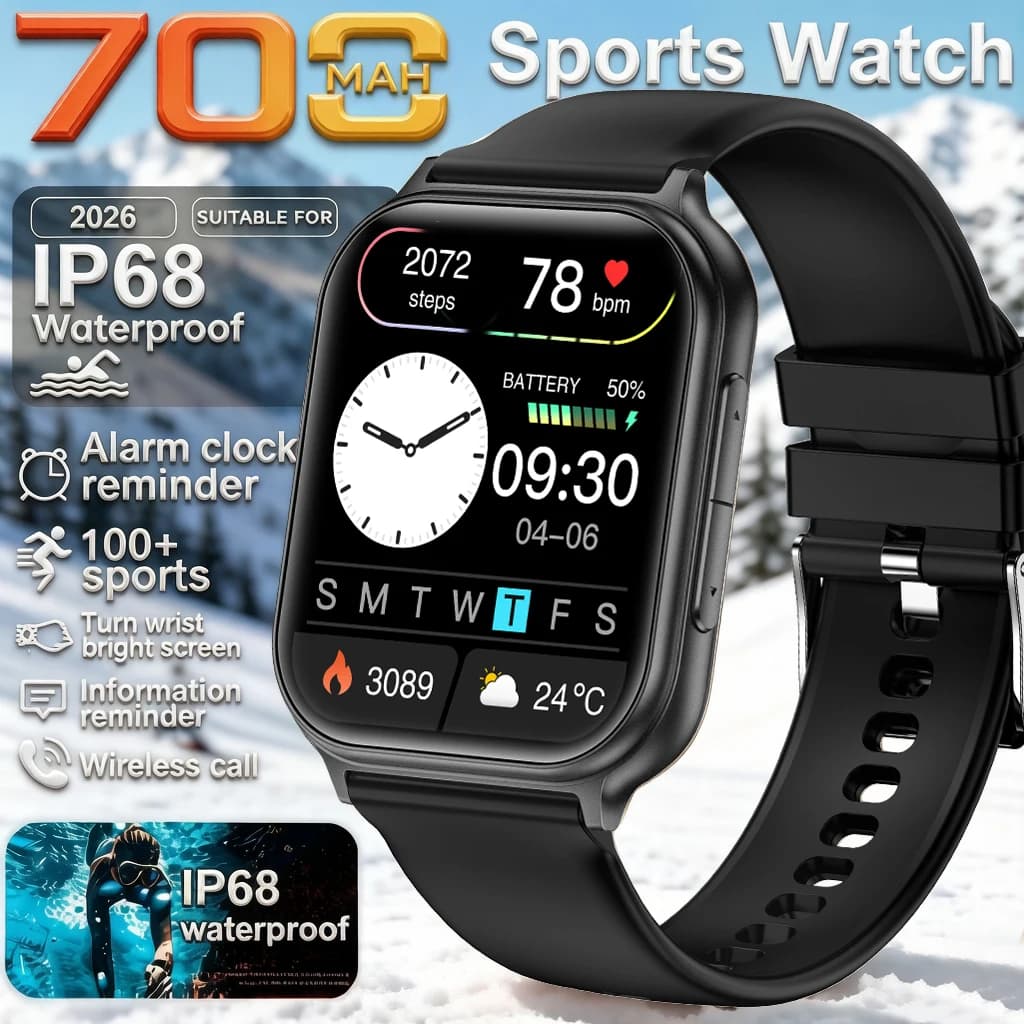 Nuovo Smartwatch 2026 per Uomo e Donna, 700mAh, Monitoraggio Salute 24 Ore, 100+ Sport, Fitness, GPS, Chiamate Bluetooth