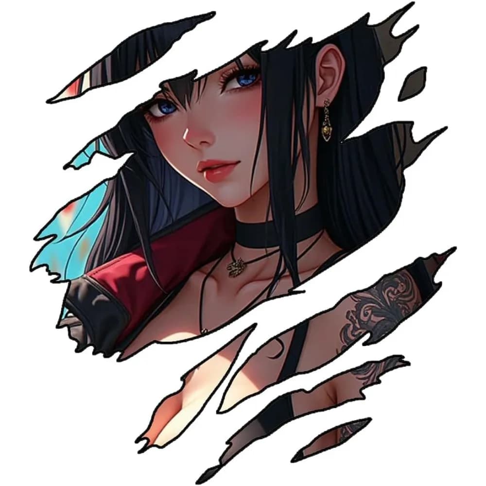 1PC Torn Effect Anime Girl Waterproof Vinyl Stickers For Car Motorcycle Helmet Laptop Decor Decal