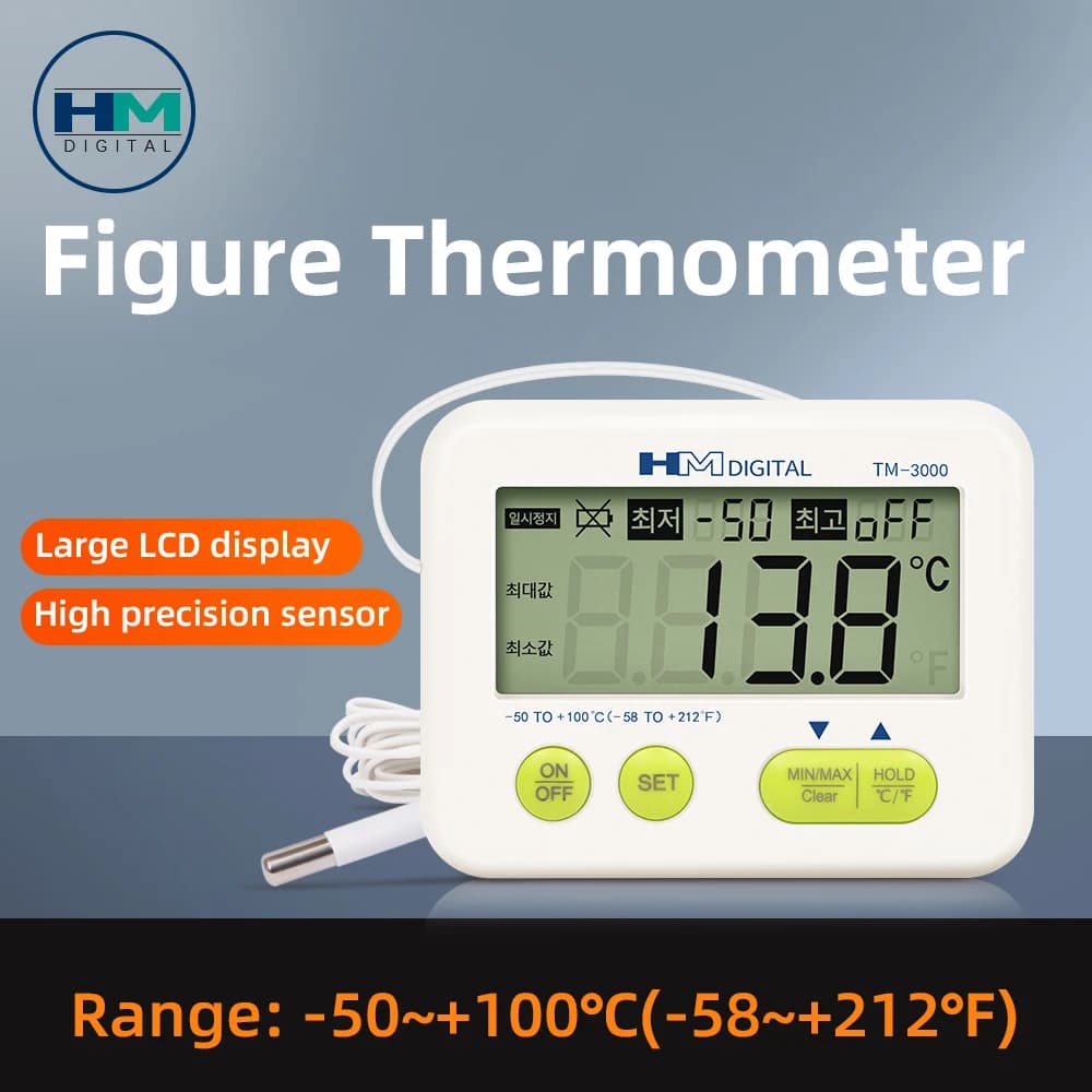 Digital LCD thermometer for temperature tester from -50 to 100 °C Temperature meter with external probe Overtemperature alarm Strong magnetic back