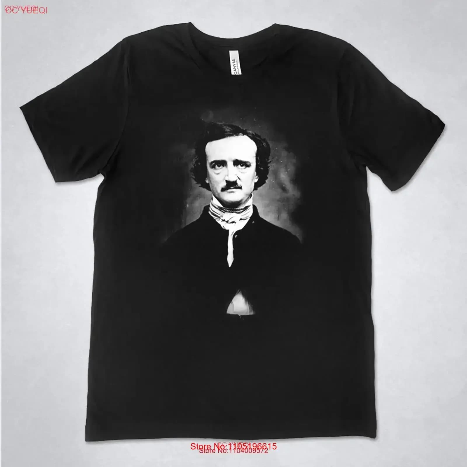 Edgar Allan Poe shirt portrait photo Writer the Raven Goth vintage Washed Versatile Unisex fashion streetwear Stylish
