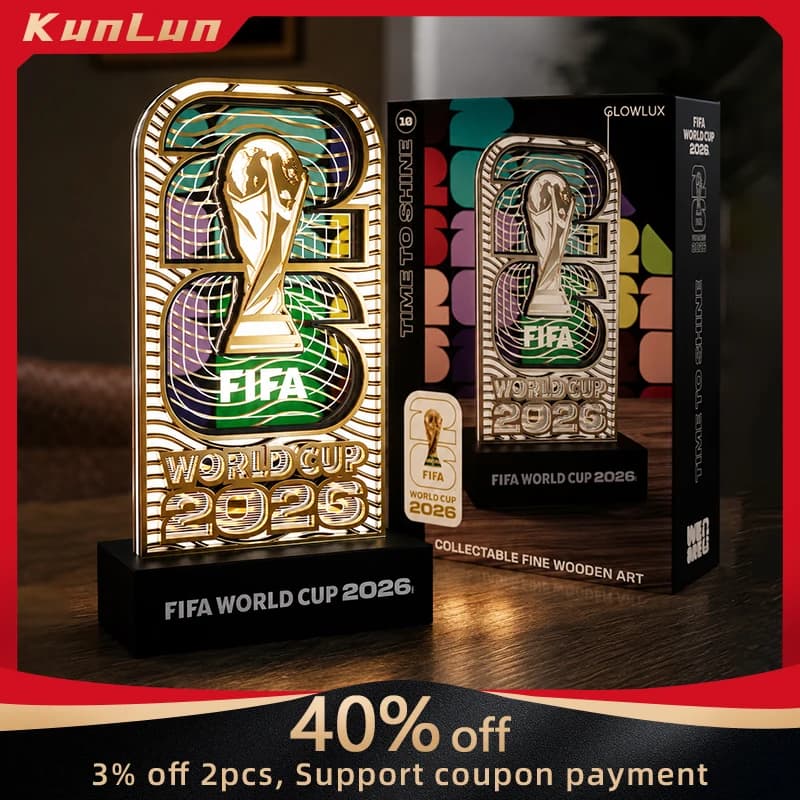 FIFA World Cup Official Licensed LED Night Light Standee Wood Acrylic Trophy Desk Lamp Soccer Fans Gifts Bedroom Office Decor
