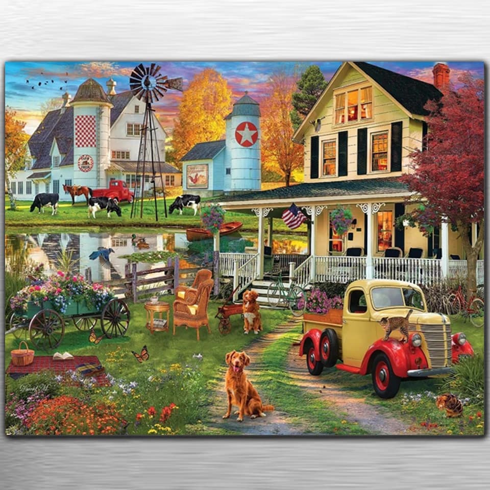 Kit per Diamond Painting con Scenari di Casa, Cane, Camion, Cavallo, Mosaico di Diamanti Rotondi e Quadrati, Arte e Artigianato per Soggiorno