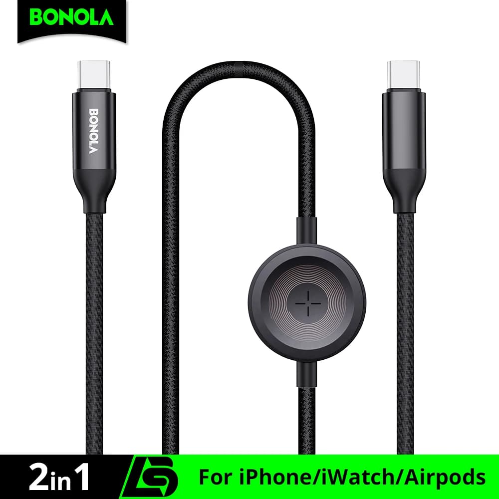Cavo di ricarica magnetico 2 in 1 Bonola per Apple Watch Ultra 11, cavo dati intrecciato USB-C a USB-C da 60W a ricarica rapida per iPhone 15/16/17